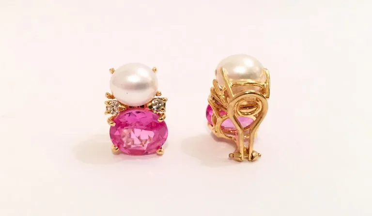 Medium GUM DROP™ Earrings with Pearls and Pink Topaz and Diamonds
