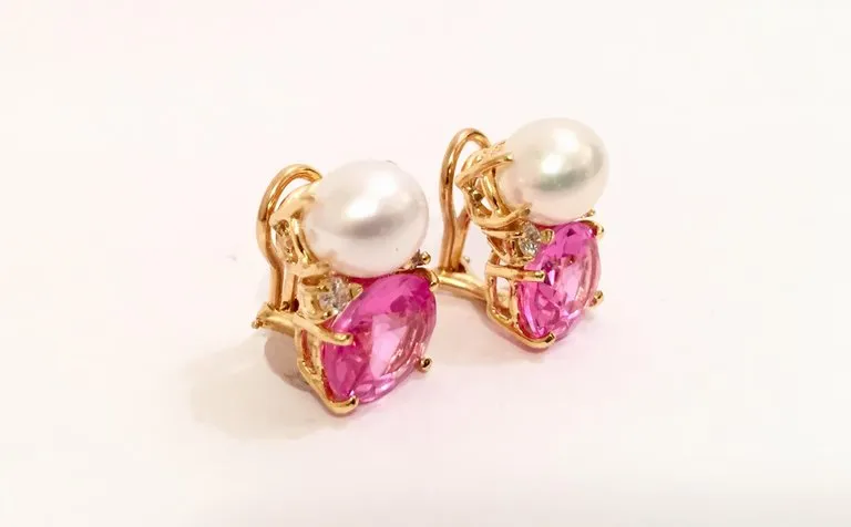 Medium GUM DROP™ Earrings with Pearls and Pink Topaz and Diamonds