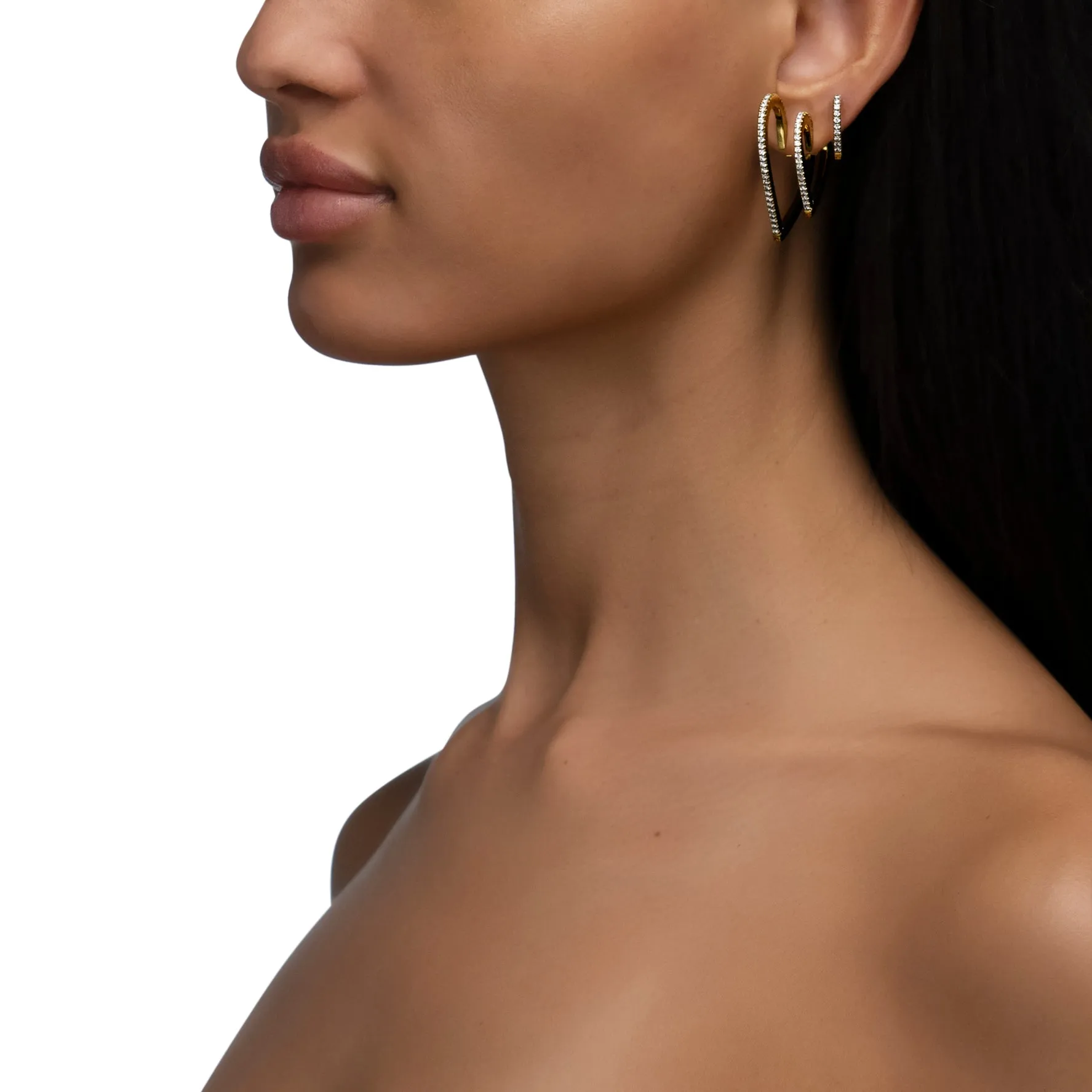 Medium Yellow Gold Endless Hoop Earrings with Rubies
