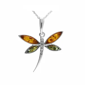 MILENA necklace Silver and Multicolour Amber Dragonfly