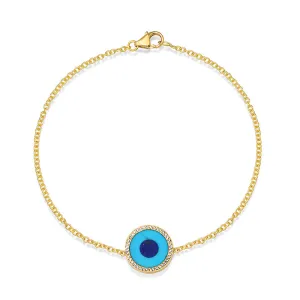 Mini Turquoise Inlay Evil Eye Bracelet with Diamonds