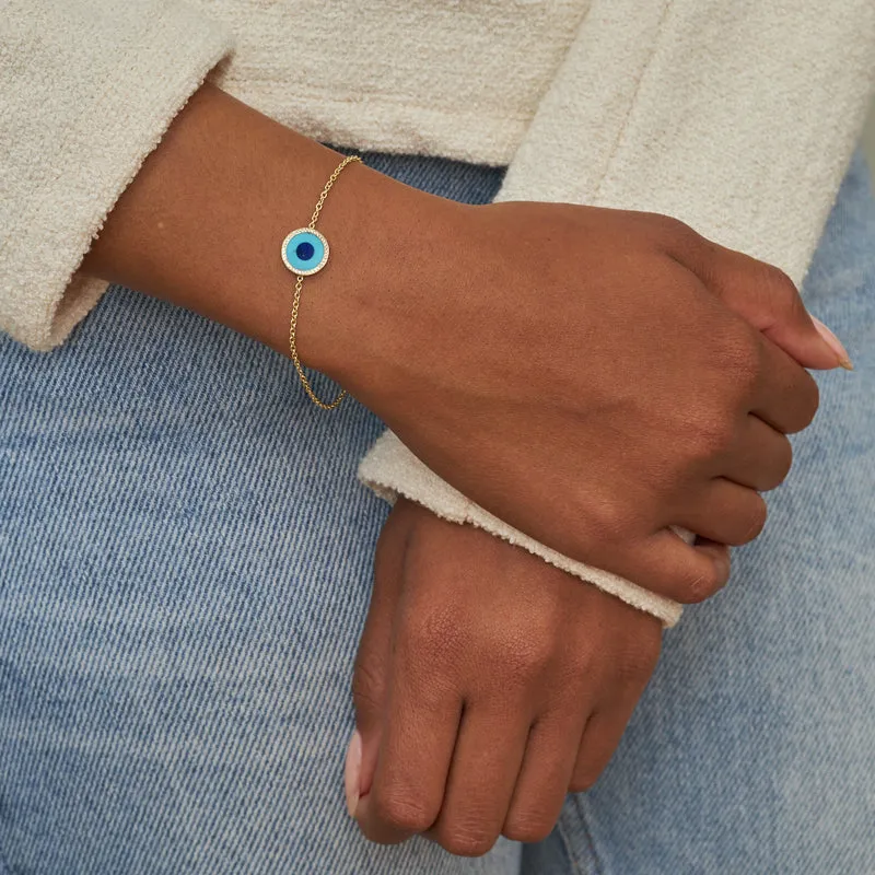 Mini Turquoise Inlay Evil Eye Bracelet with Diamonds