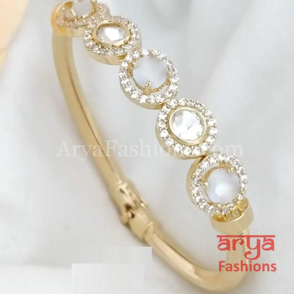 Minimalist 22 Karat Gold plated Kundan Bracelet with Colored Stones