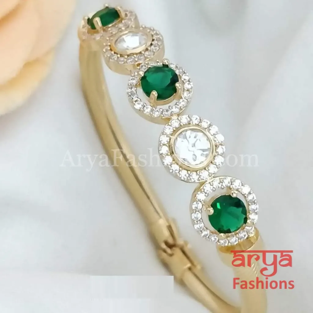 Minimalist 22 Karat Gold plated Kundan Bracelet with Colored Stones