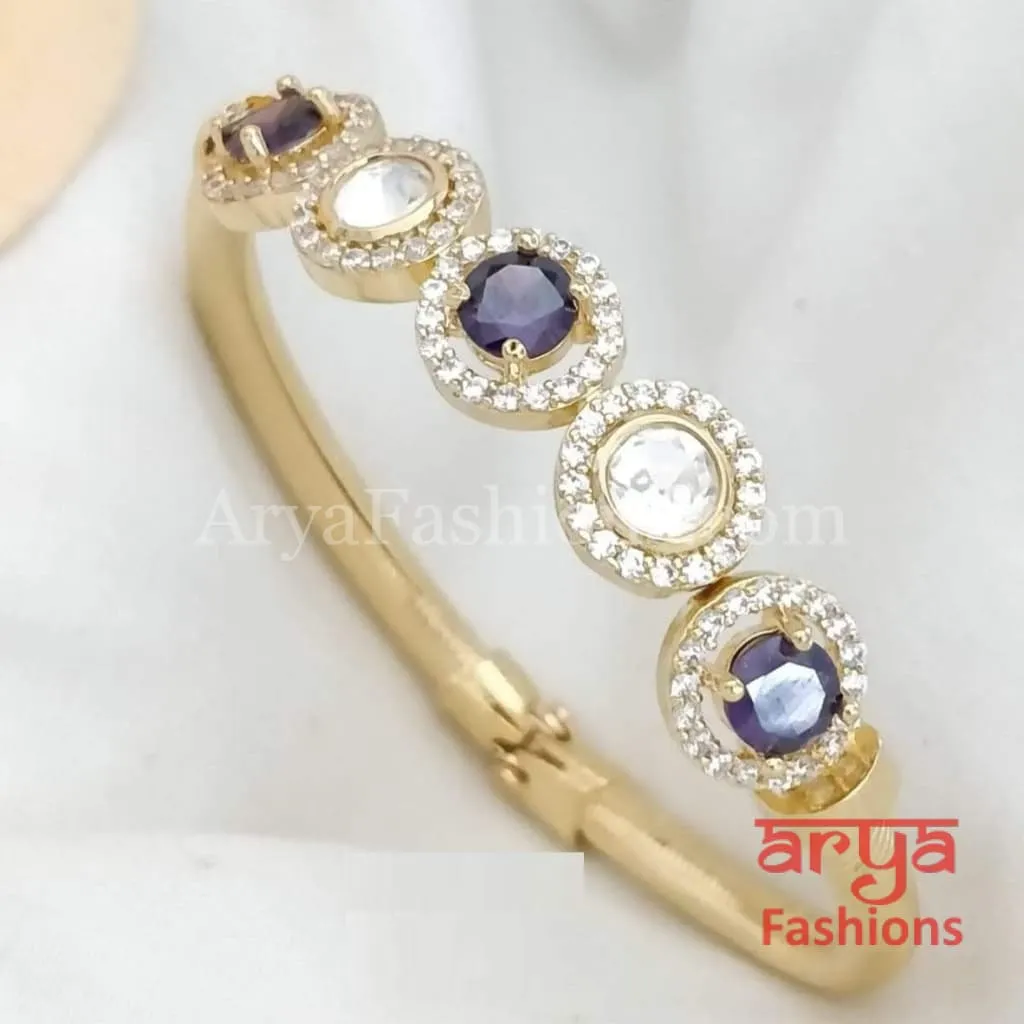 Minimalist 22 Karat Gold plated Kundan Bracelet with Colored Stones