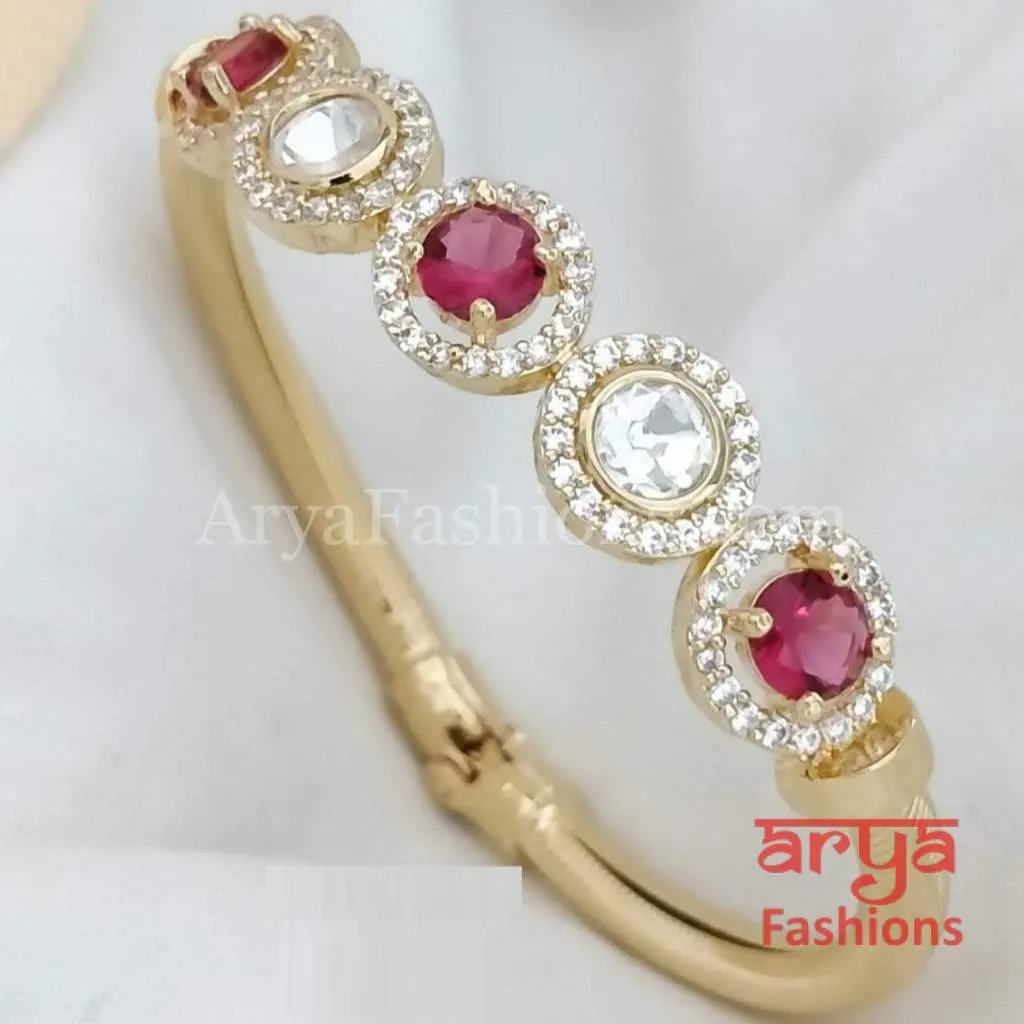 Minimalist 22 Karat Gold plated Kundan Bracelet with Colored Stones