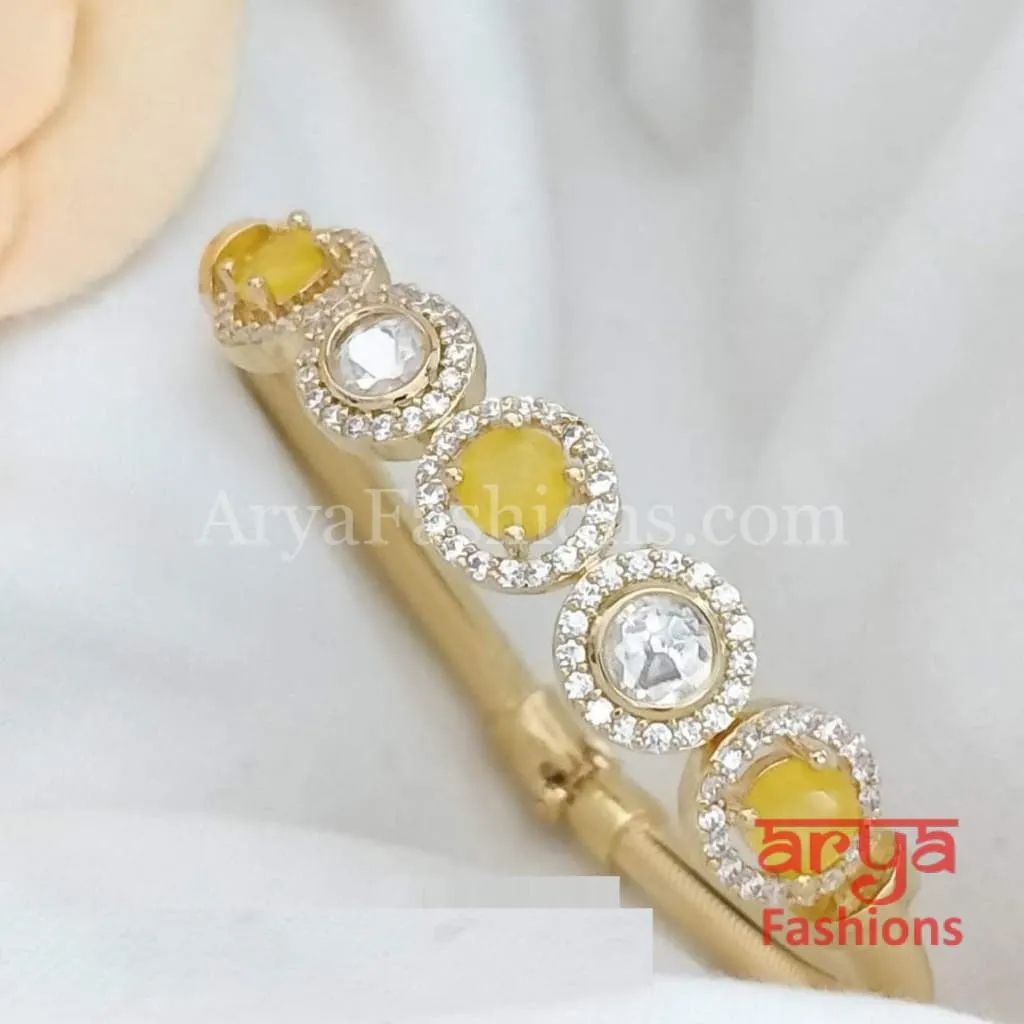 Minimalist 22 Karat Gold plated Kundan Bracelet with Colored Stones