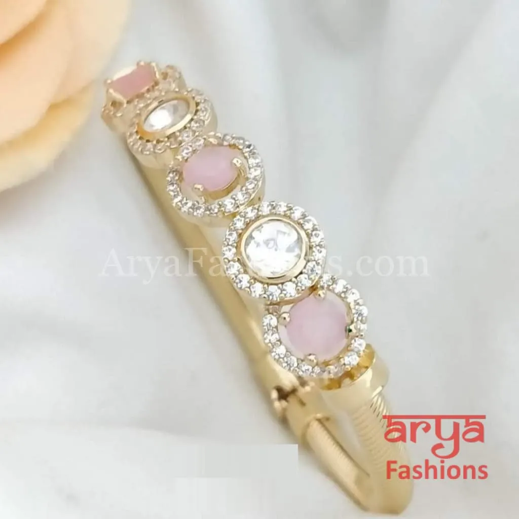 Minimalist 22 Karat Gold plated Kundan Bracelet with Colored Stones