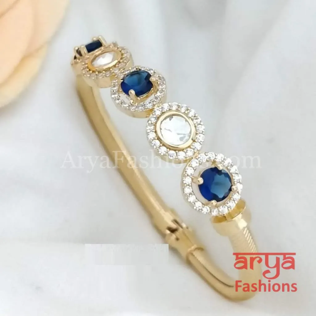 Minimalist 22 Karat Gold plated Kundan Bracelet with Colored Stones
