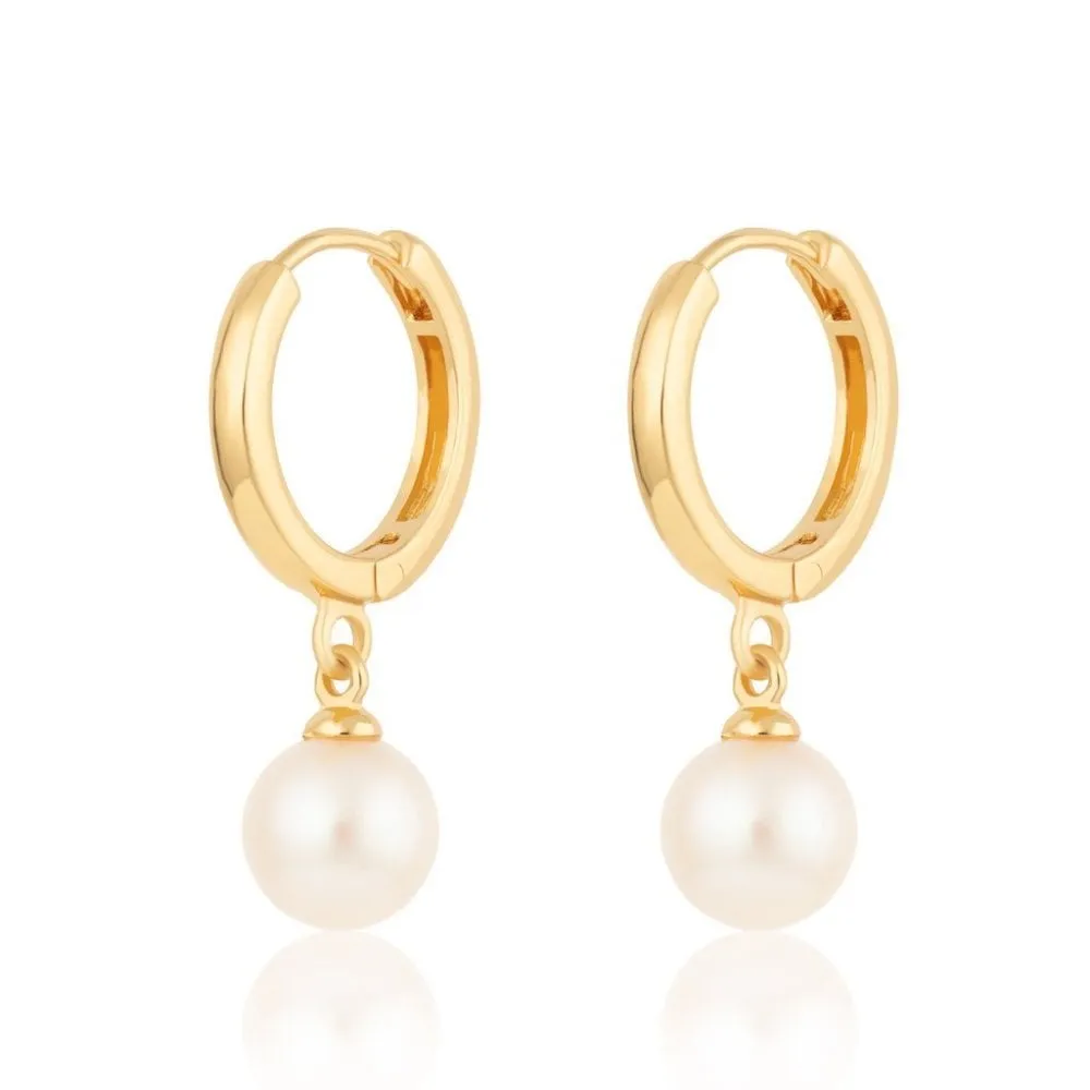 Modern Pearl Huggie Hoop Earrings - Gold - SPEDGS42