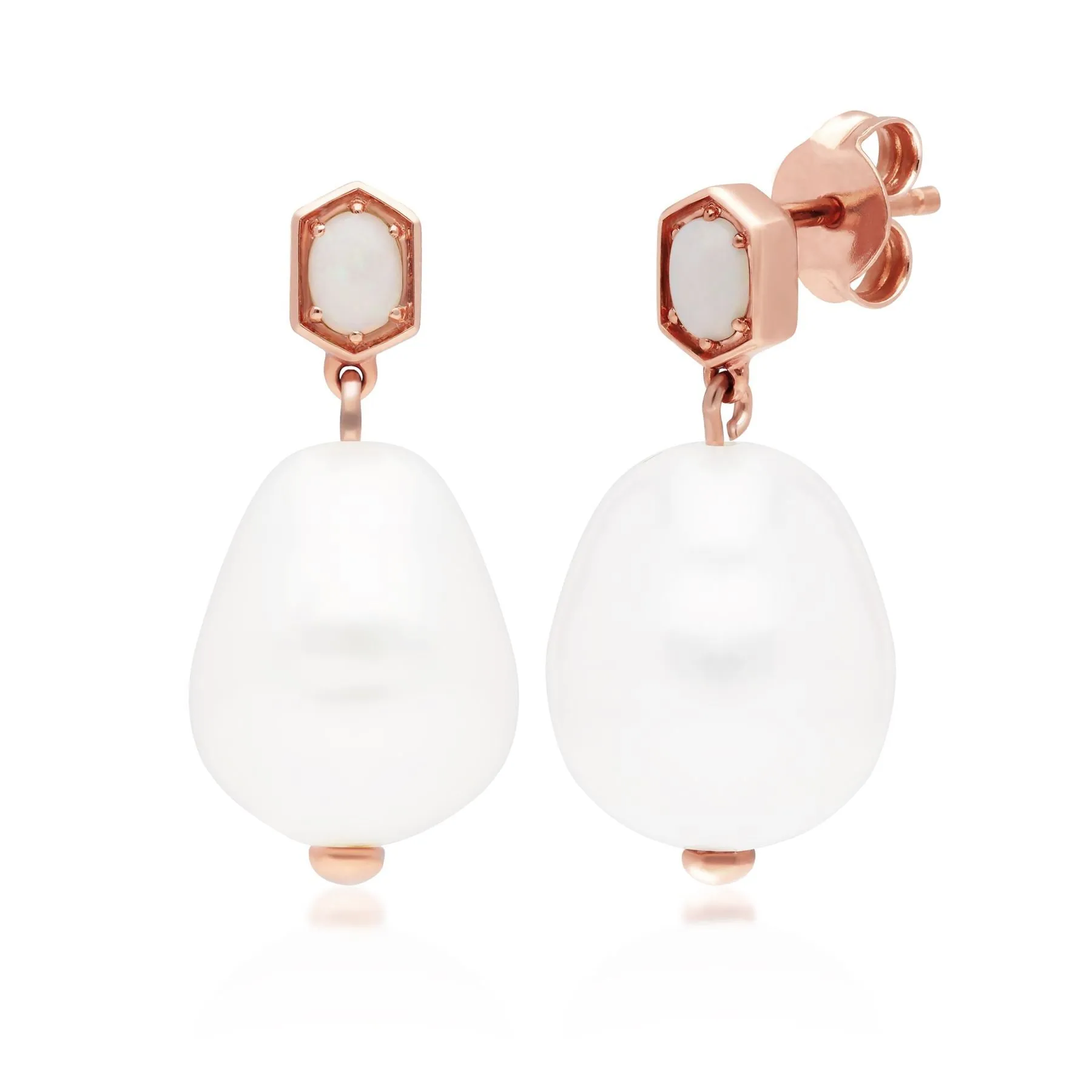 Moderne Barockperle & Opal Tropfen Ohrringe in Rose Vergoldetem Sterling Silber