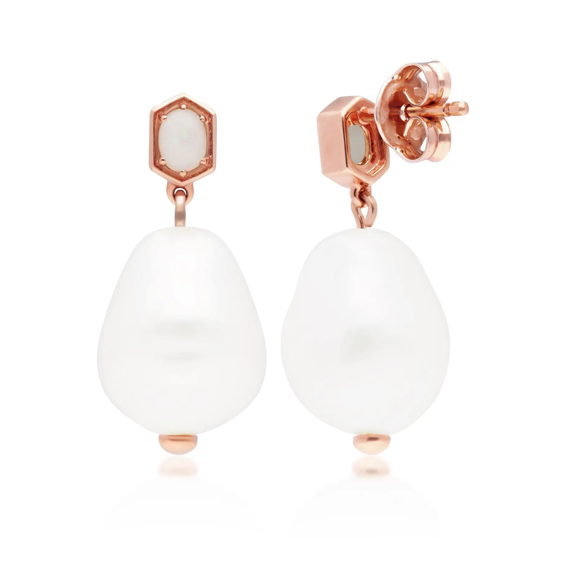 Moderne Barockperle & Opal Tropfen Ohrringe in Rose Vergoldetem Sterling Silber