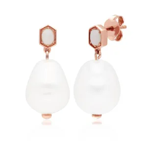 Moderne Barockperle & Opal Tropfen Ohrringe in Rose Vergoldetem Sterling Silber