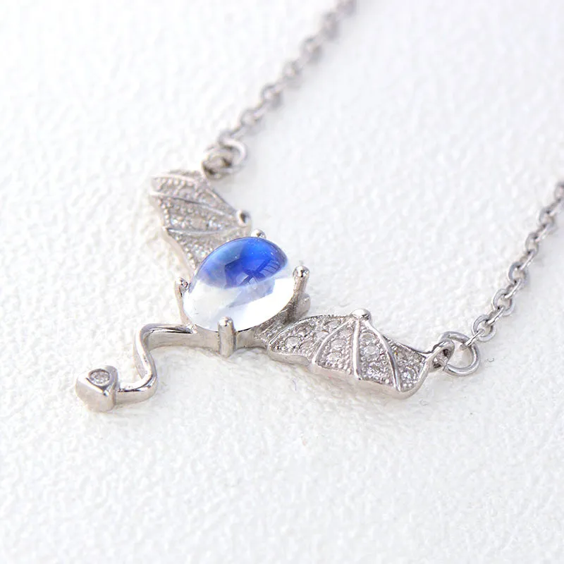 Moonstone Little Devil Pendant Necklace in White Gold Plated Silver Jewelry for Women