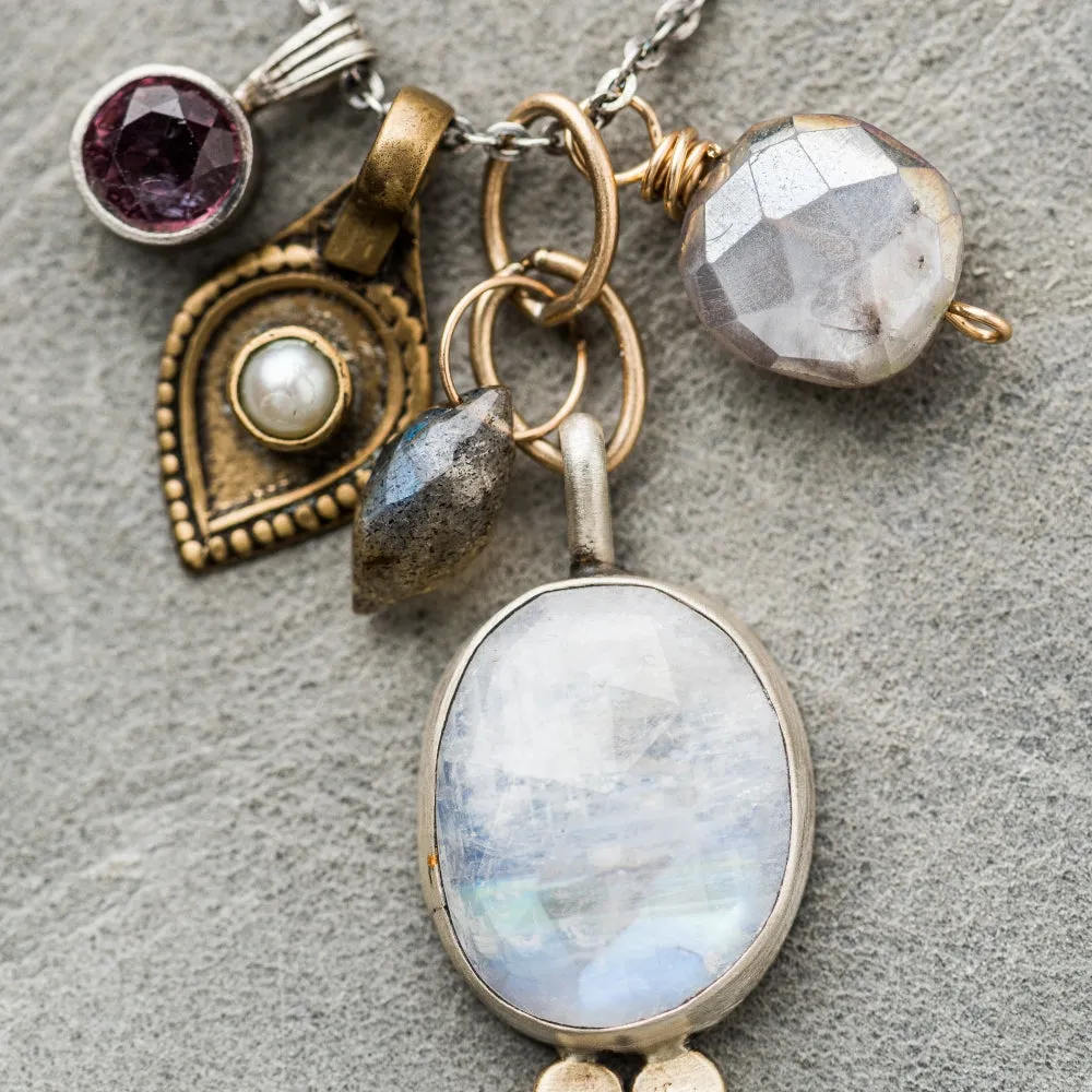 Moonstone Opera Necklace with Gem Cluster