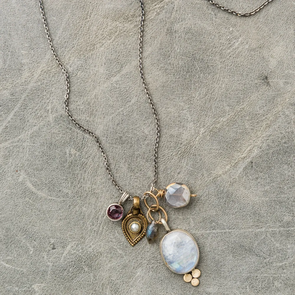 Moonstone Opera Necklace with Gem Cluster