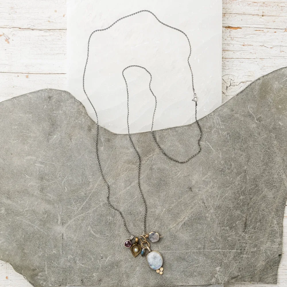 Moonstone Opera Necklace with Gem Cluster