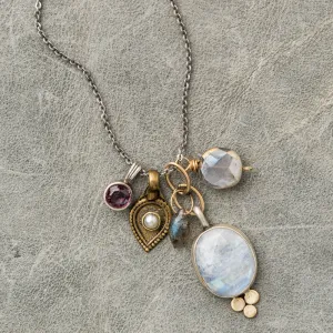 Moonstone Opera Necklace with Gem Cluster