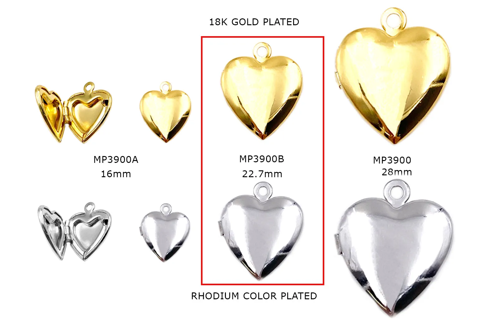 MP3900B Heart Locket 19.5mmx22.7mm CHOOSE COLOR BELOW