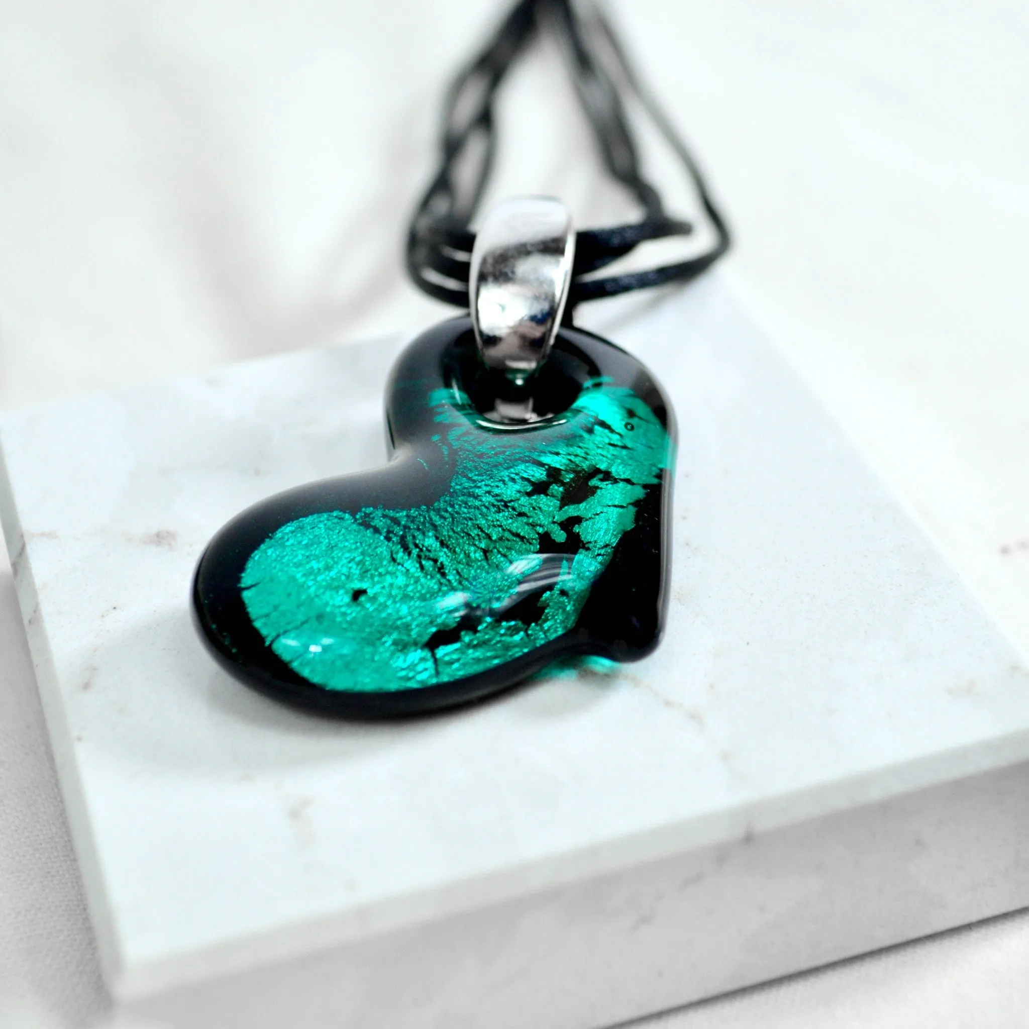 Murano Glass Solid Heart Pendant Necklace, Colored Hearts, Made in Italy