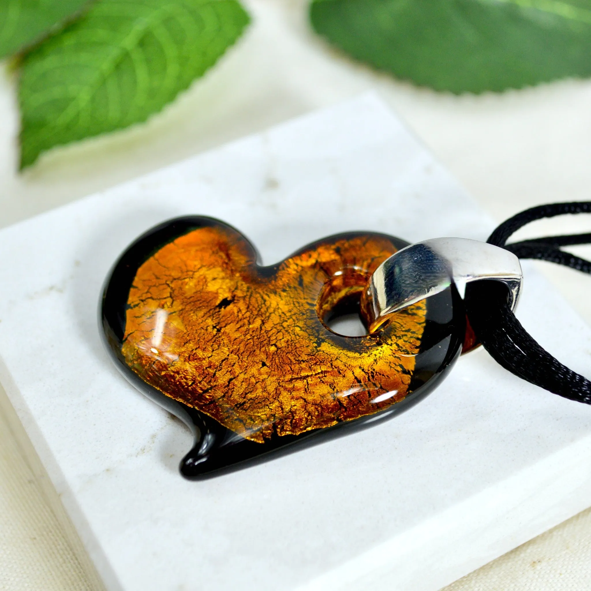 Murano Glass Solid Heart Pendant Necklace, Colored Hearts, Made in Italy