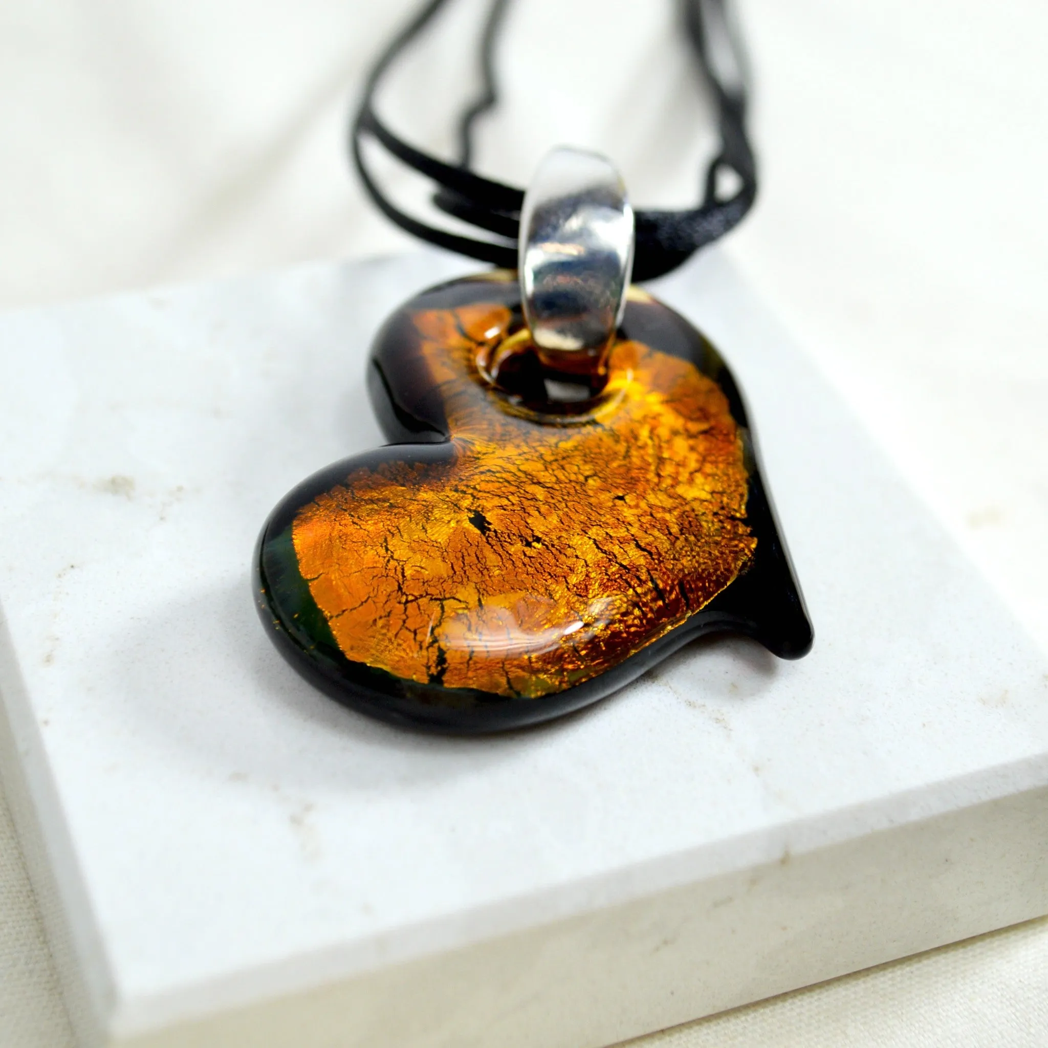 Murano Glass Solid Heart Pendant Necklace, Colored Hearts, Made in Italy