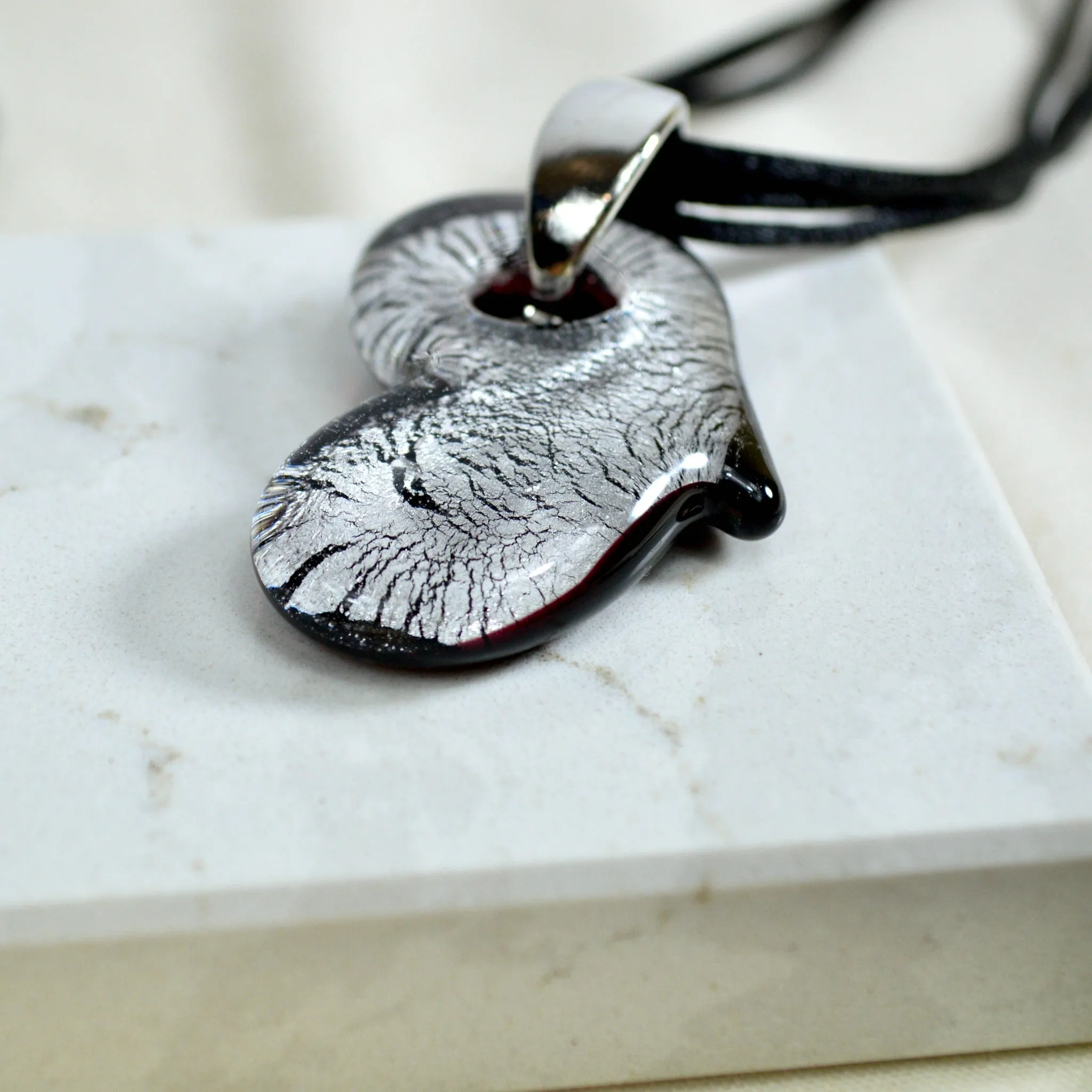 Murano Glass Solid Heart Pendant Necklace, Colored Hearts, Made in Italy