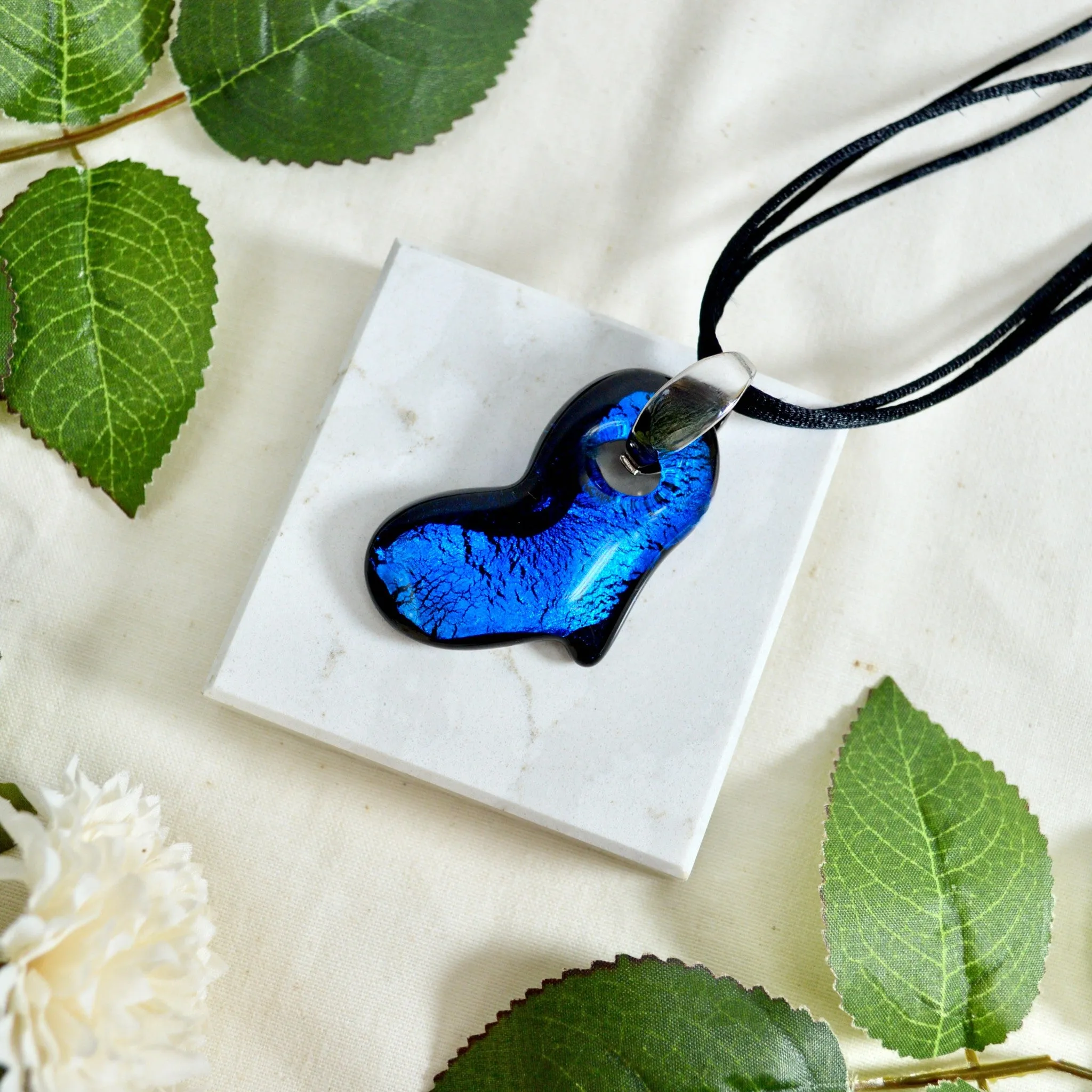 Murano Glass Solid Heart Pendant Necklace, Colored Hearts, Made in Italy