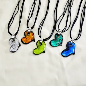 Murano Glass Solid Heart Pendant Necklace, Colored Hearts, Made in Italy