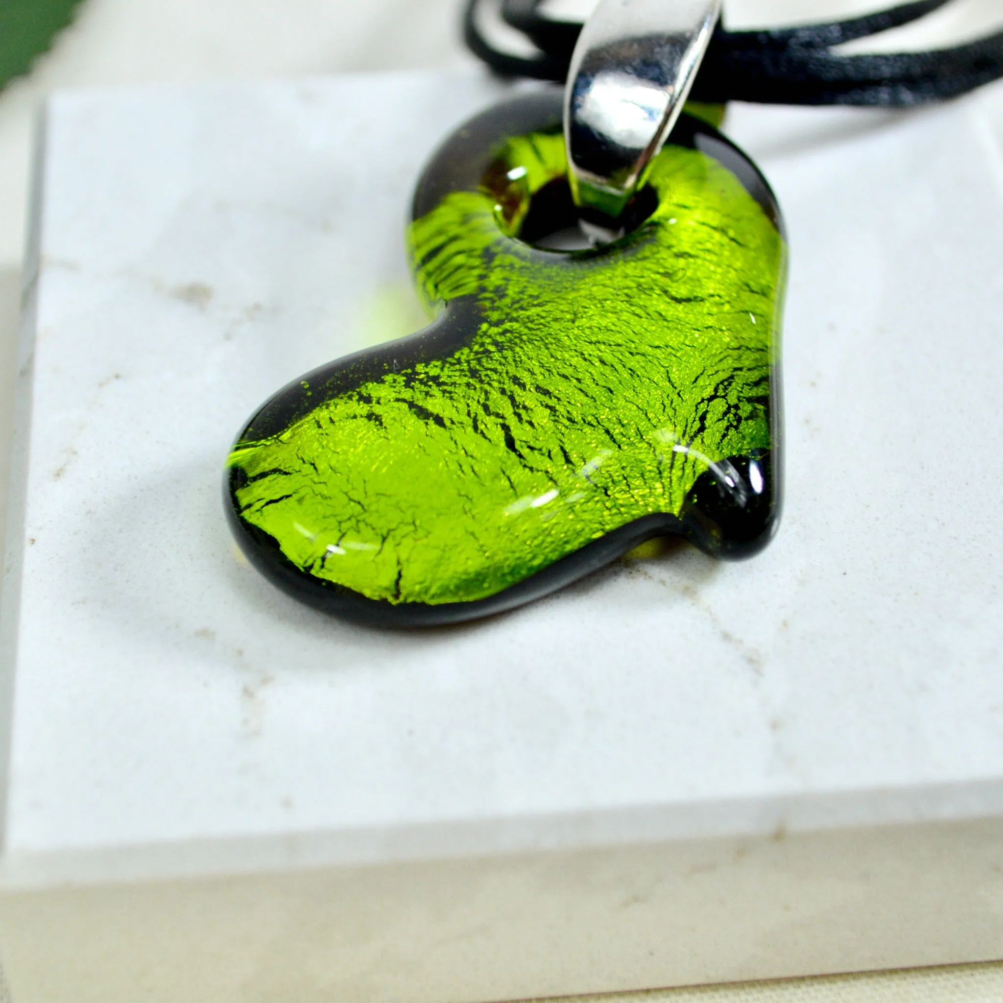 Murano Glass Solid Heart Pendant Necklace, Colored Hearts, Made in Italy