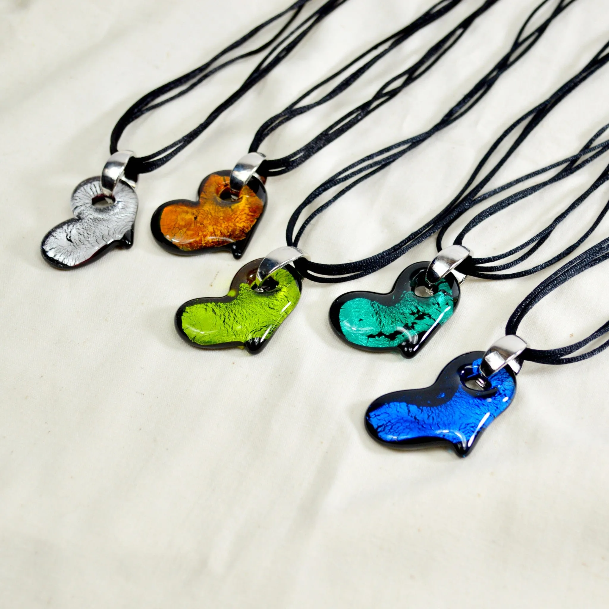 Murano Glass Solid Heart Pendant Necklace, Colored Hearts, Made in Italy