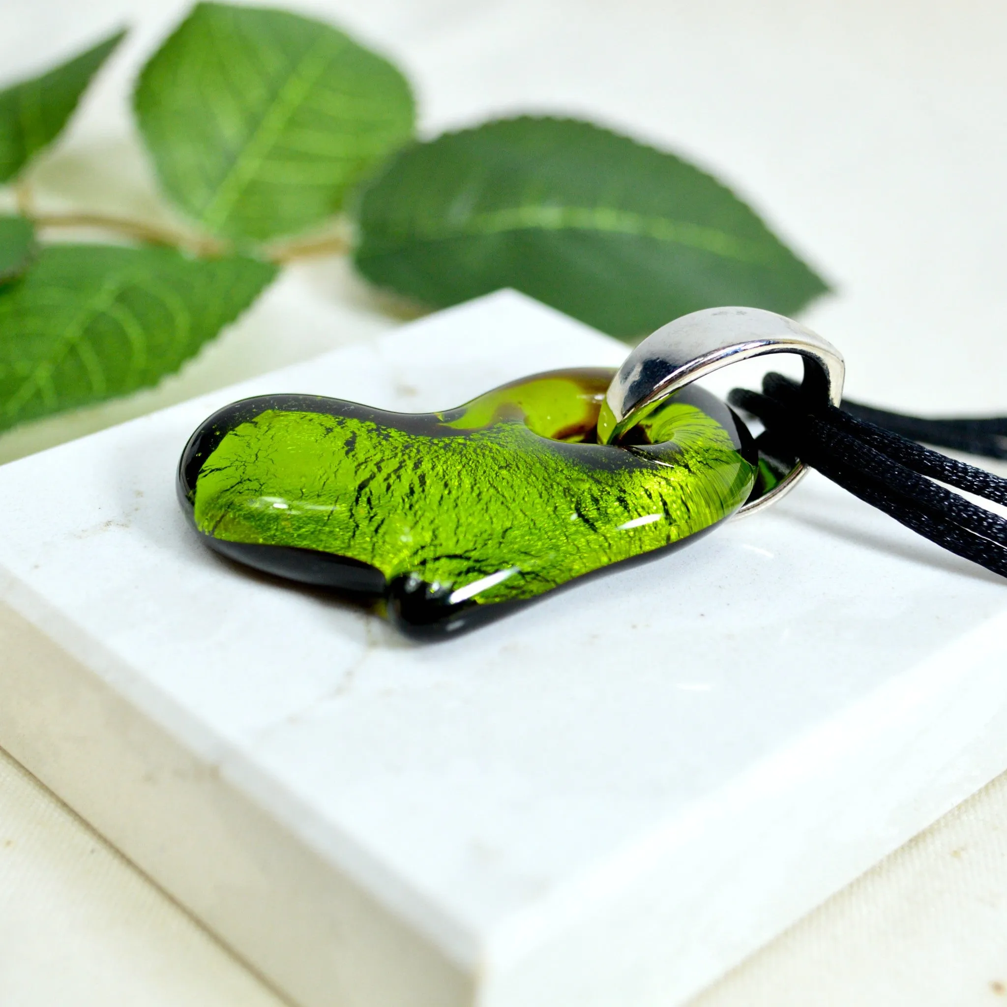 Murano Glass Solid Heart Pendant Necklace, Colored Hearts, Made in Italy