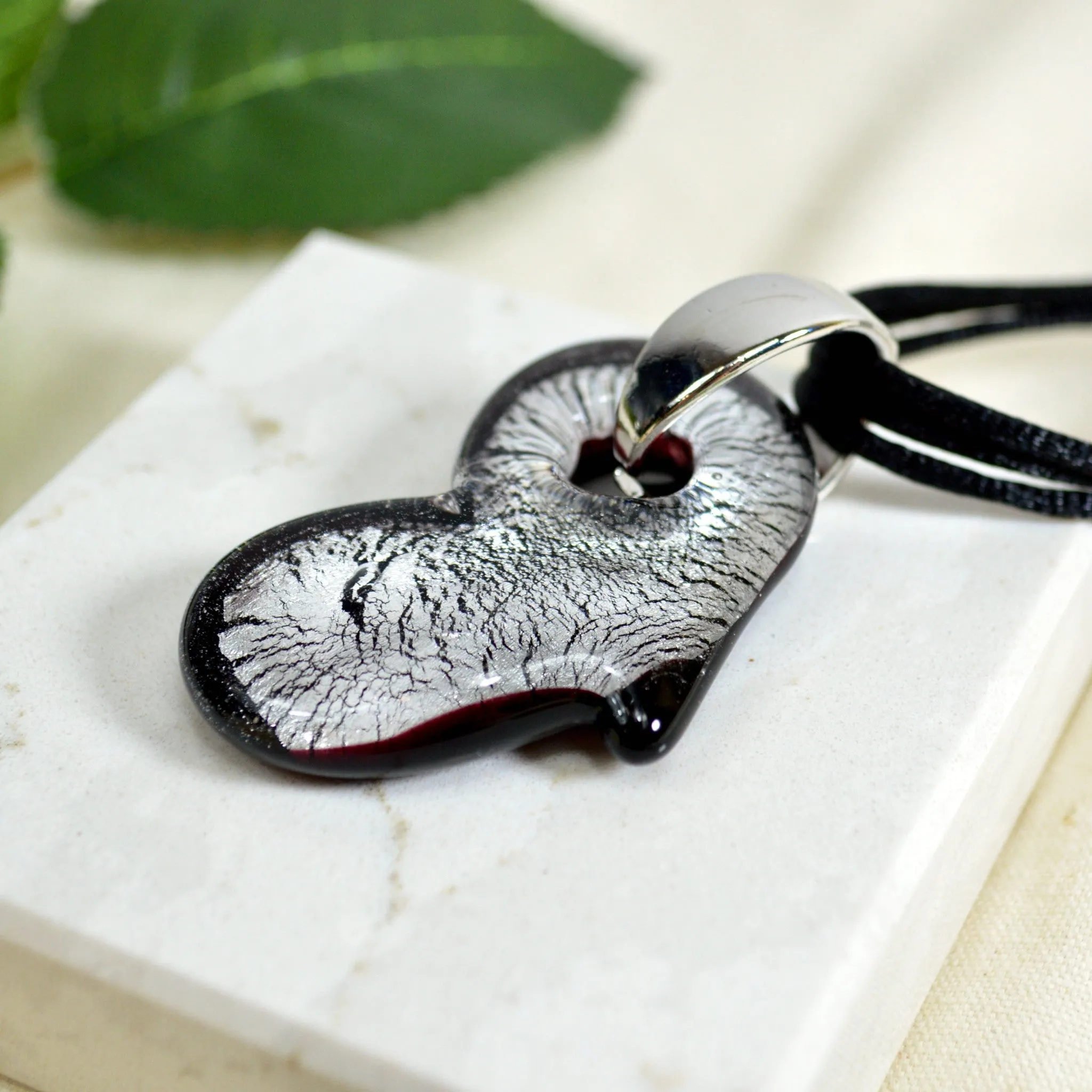 Murano Glass Solid Heart Pendant Necklace, Colored Hearts, Made in Italy