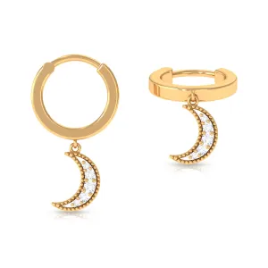 Natural Diamond Moon Dangling Hoop Earring