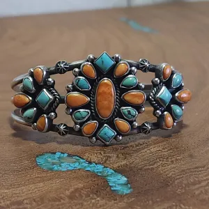 Navajo Spiny Oyster Shell and Turquoise Cuff Bracelet GJ-BRC-0003
