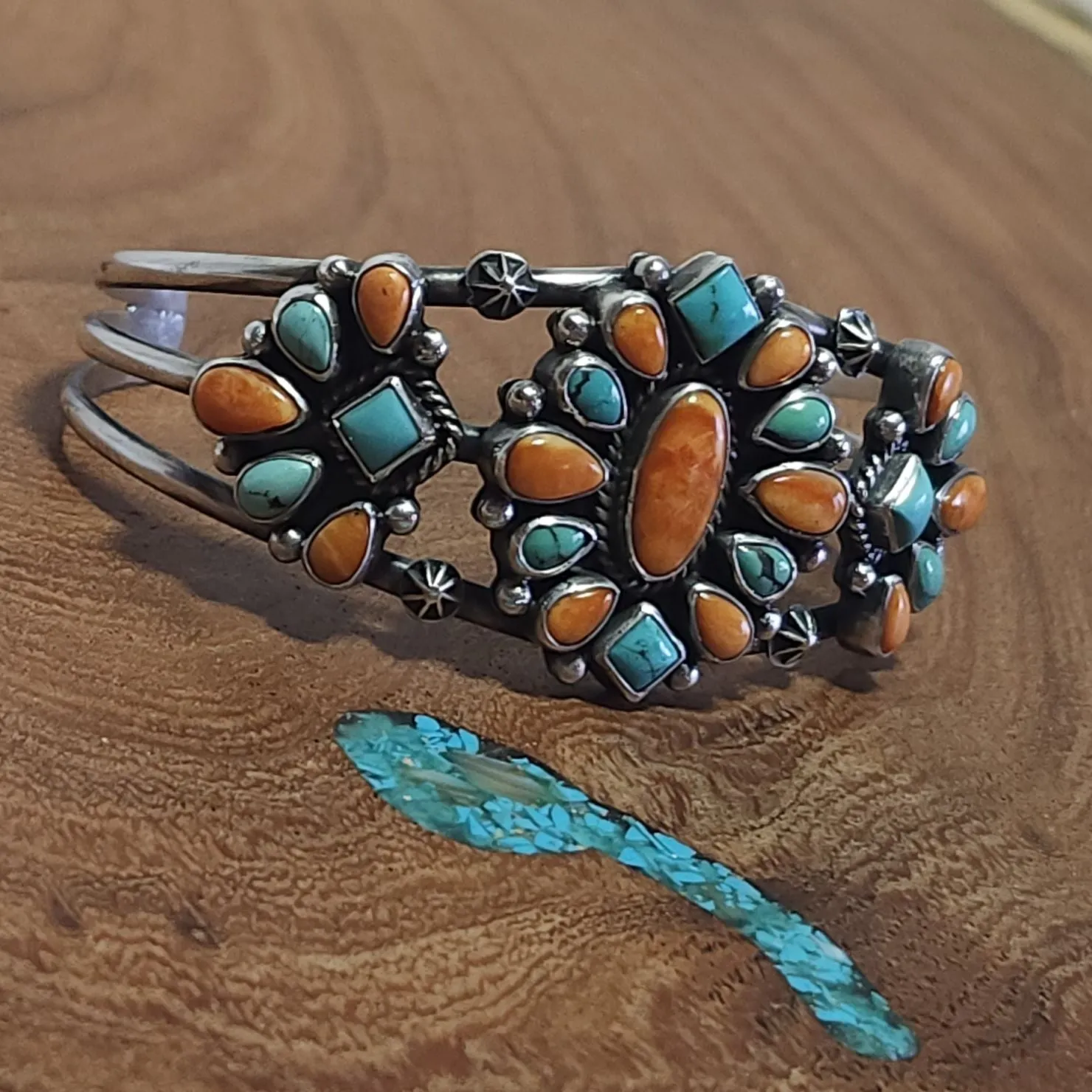 Navajo Spiny Oyster Shell and Turquoise Cuff Bracelet GJ-BRC-0003