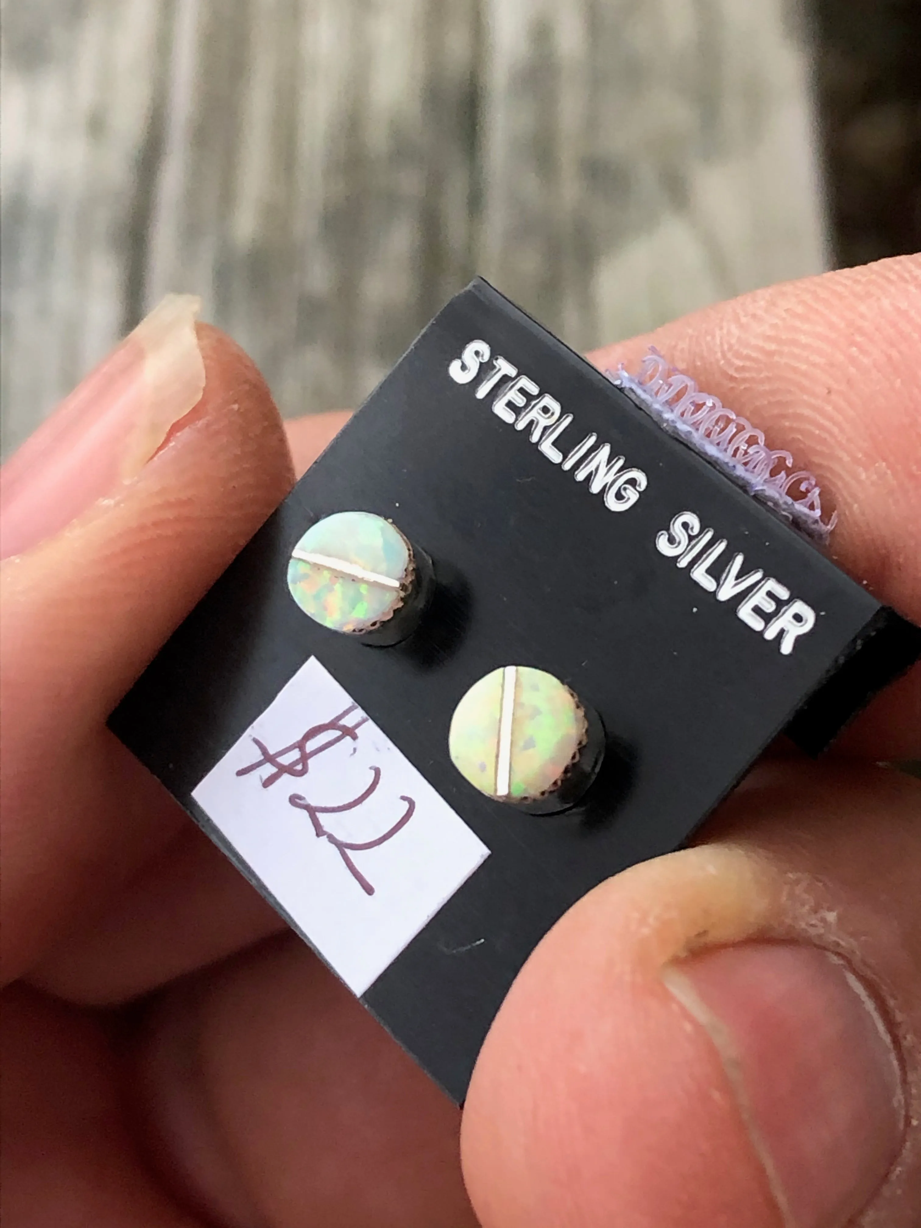 Navajo White opal and sterling silver inlay studs