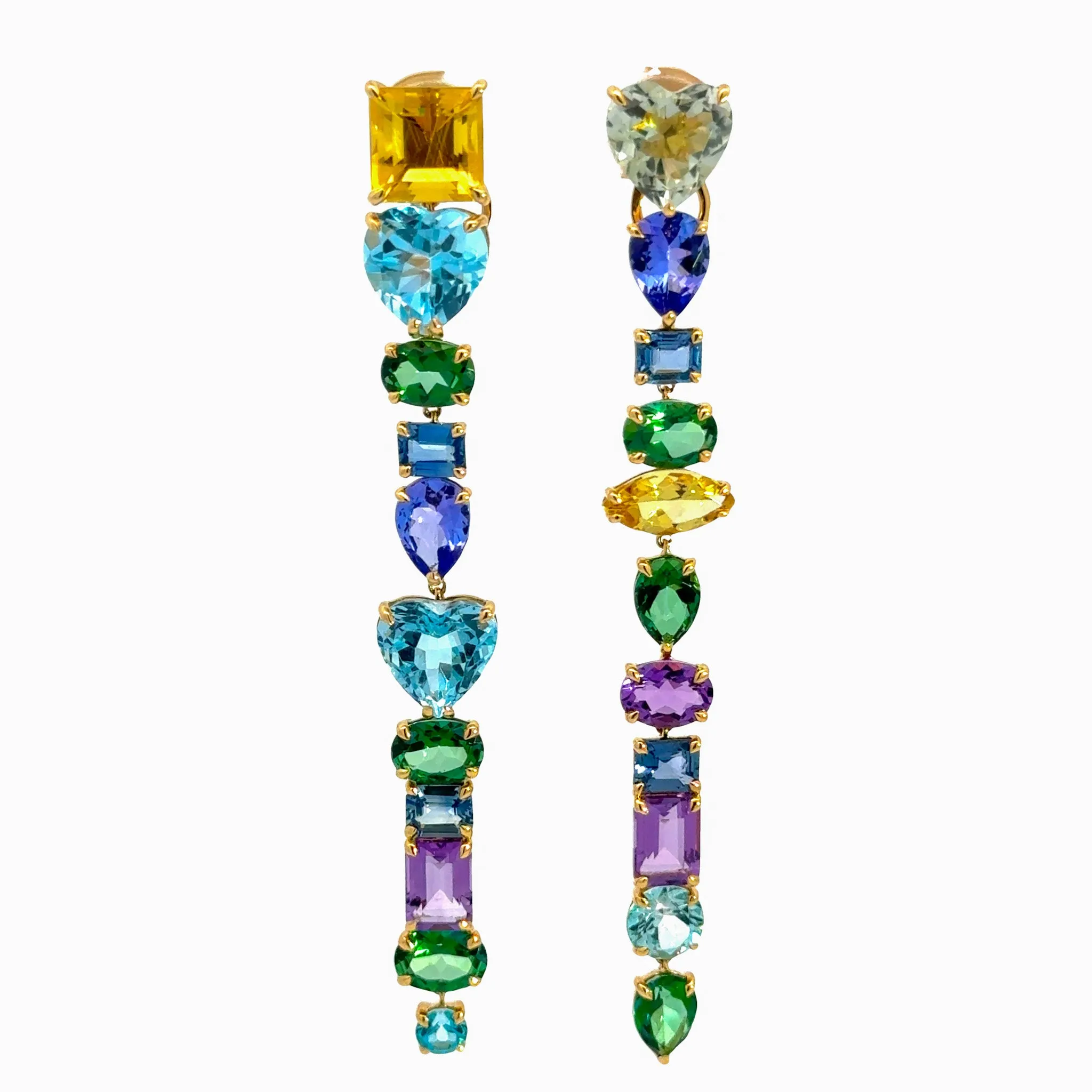 OOAK Mis-Matched 18K Gemstone Dangles