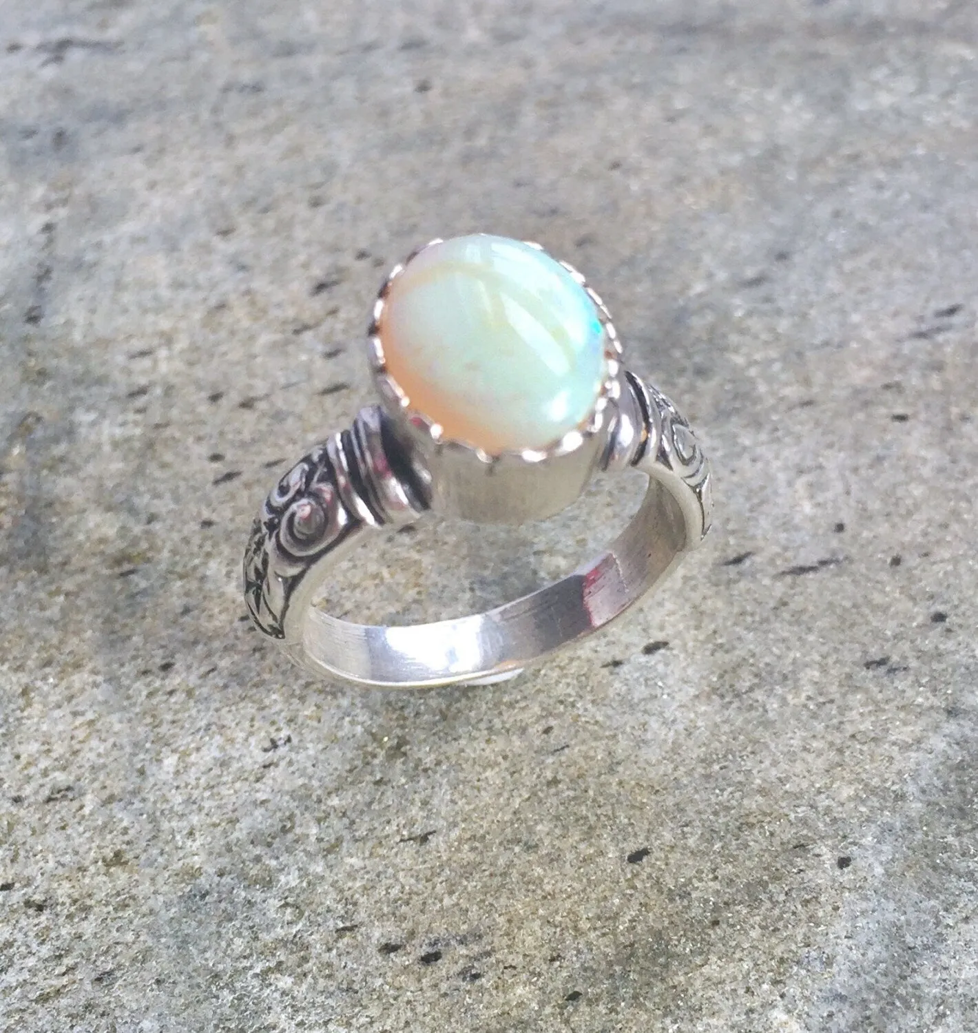 Opal Boho Ring - October Birthstone Ring - Solitaire Opal Ring