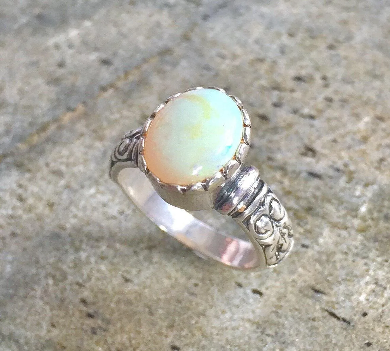 Opal Boho Ring - October Birthstone Ring - Solitaire Opal Ring