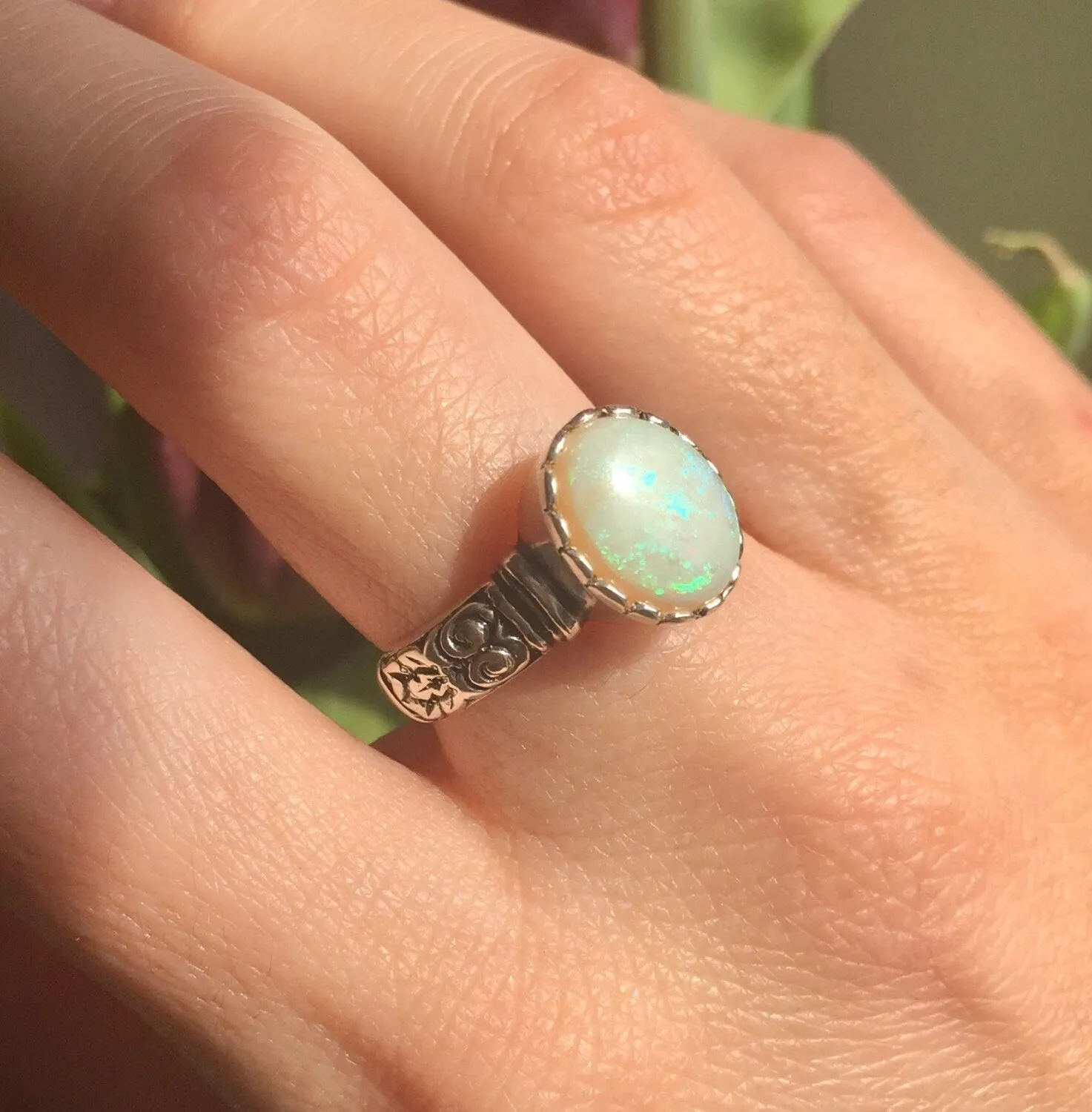 Opal Boho Ring - October Birthstone Ring - Solitaire Opal Ring