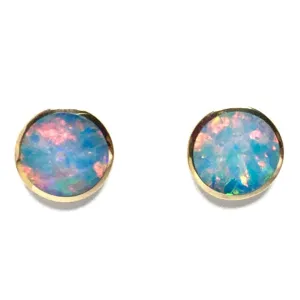 Opal Earrings 9mm Round Inlaid Design Studs