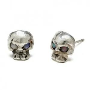Opal Eyes Mini Skull Earrings