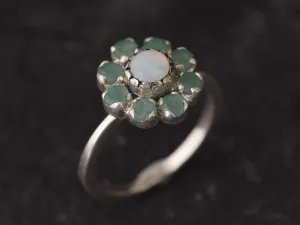 Opal Flower Ring - Genuine Emerald Ring -  Vintage Cocktail Ring