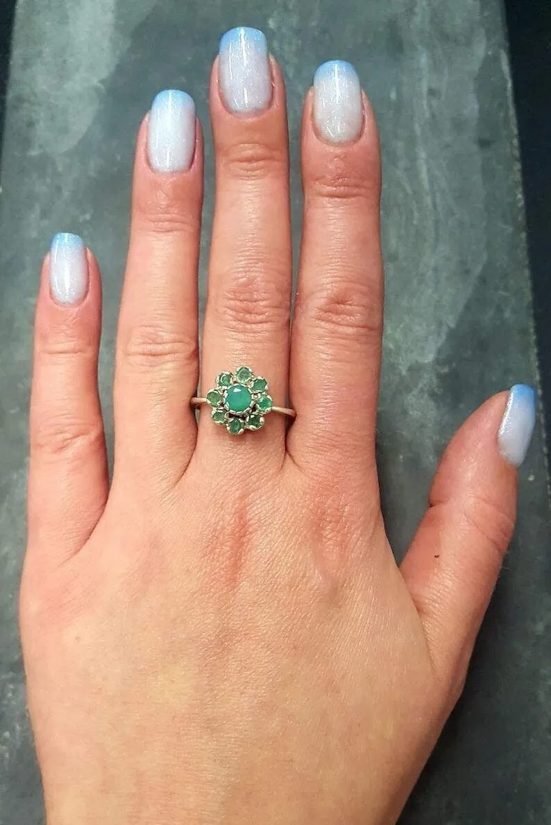 Opal Flower Ring - Genuine Emerald Ring -  Vintage Cocktail Ring