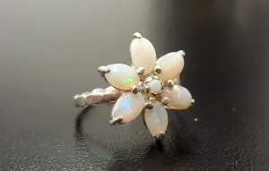 Opal Flower Ring - White Daisy Ring - October Birthstone Ring