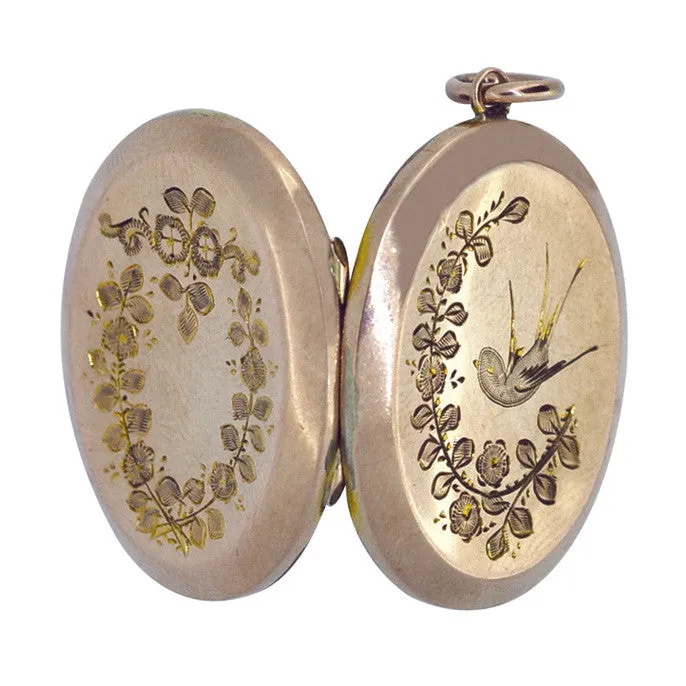 Oval 'Swallow' Engraved Locket