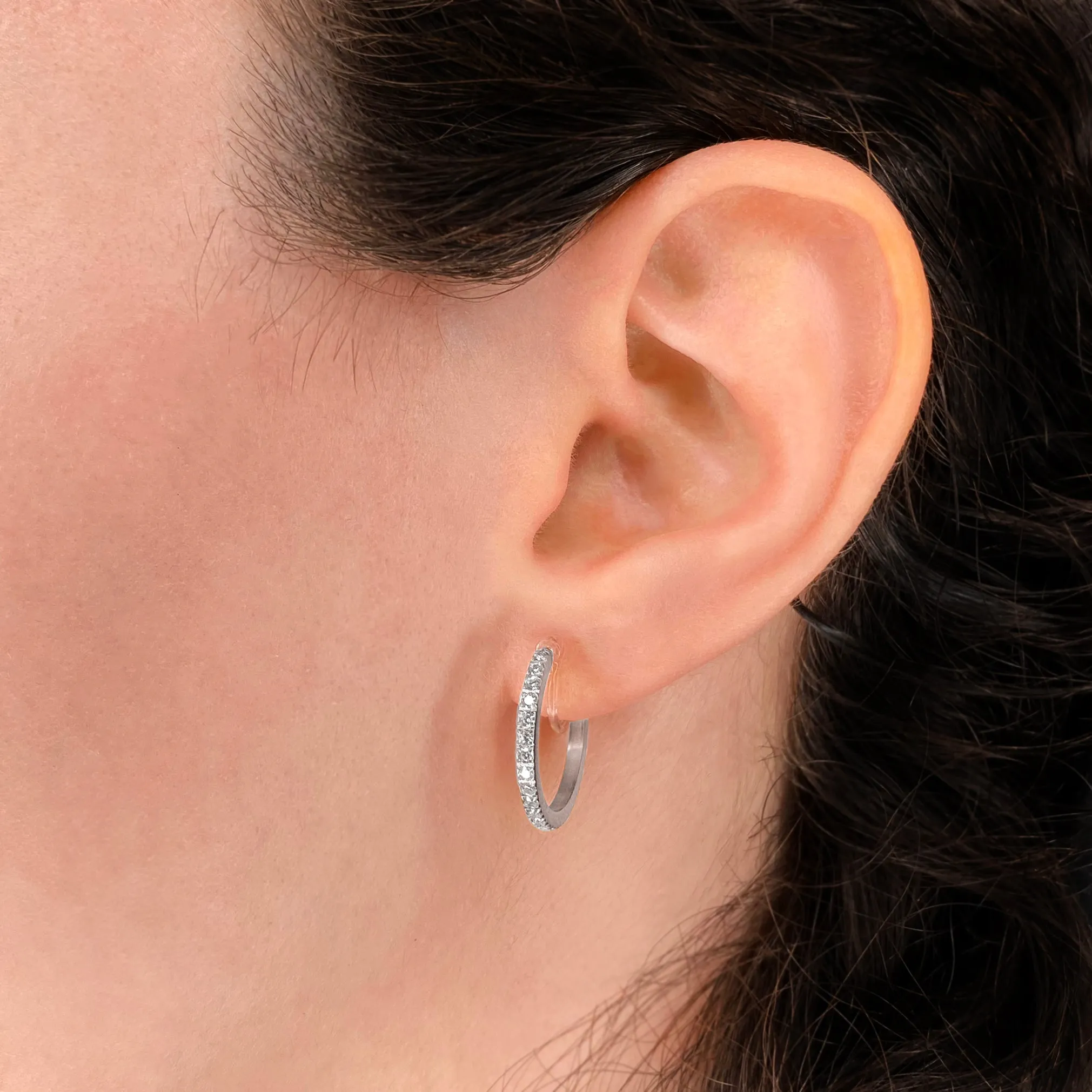 PAVE CUBIC ZIRCONIA HOOP CLIP-ON EARRINGS IN SILVER