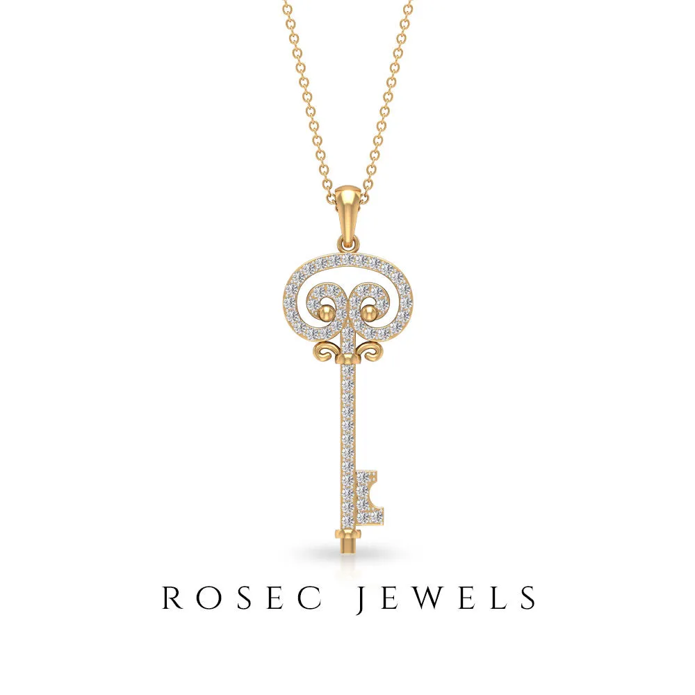 Pave Set Zircon Vintage Style Key Pendant