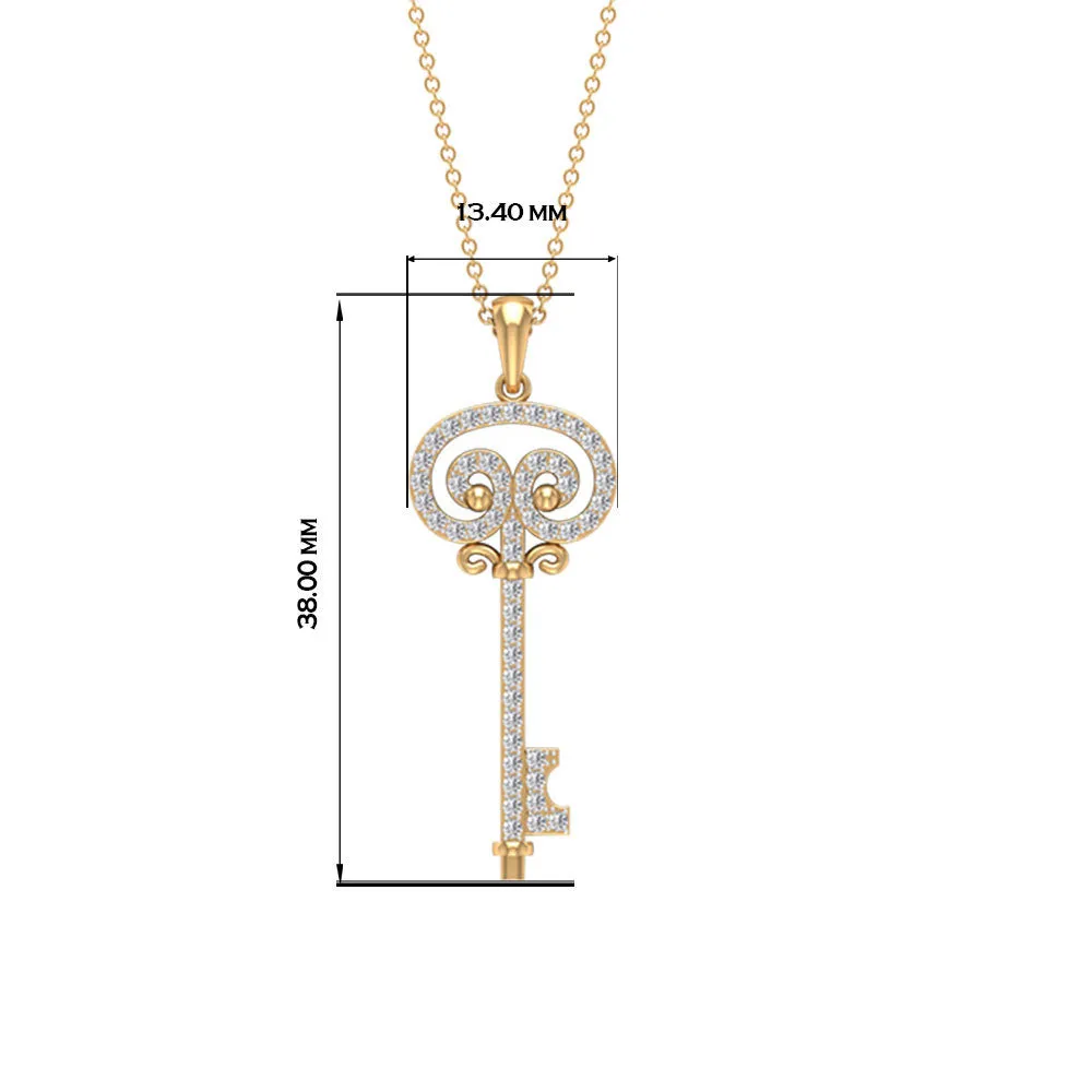 Pave Set Zircon Vintage Style Key Pendant